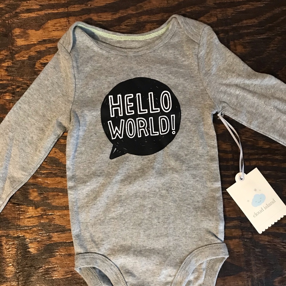 3/$10 Cloud Island Bodysuit Hello World